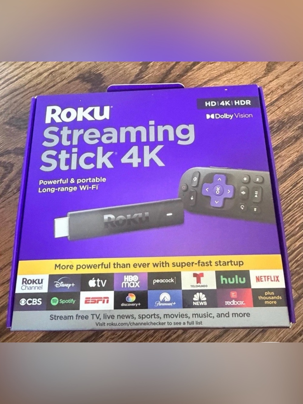 Roku Streaming Stick 4K with Purple Packaging and Remote